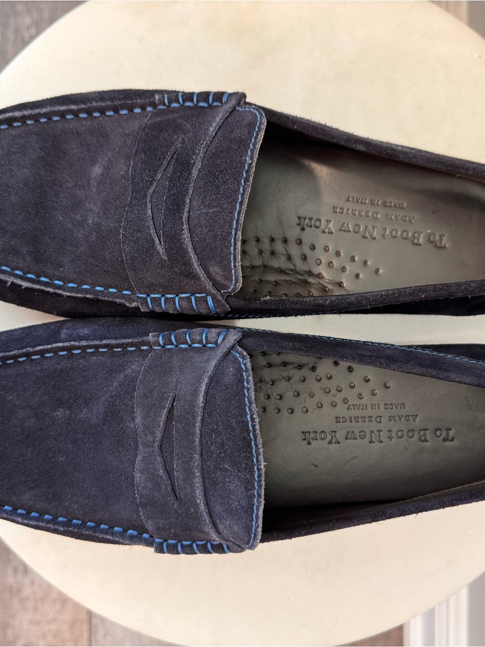 To Boot Navy Suede Penny Loafers with Contrast Stitching - Picture 10 of 11